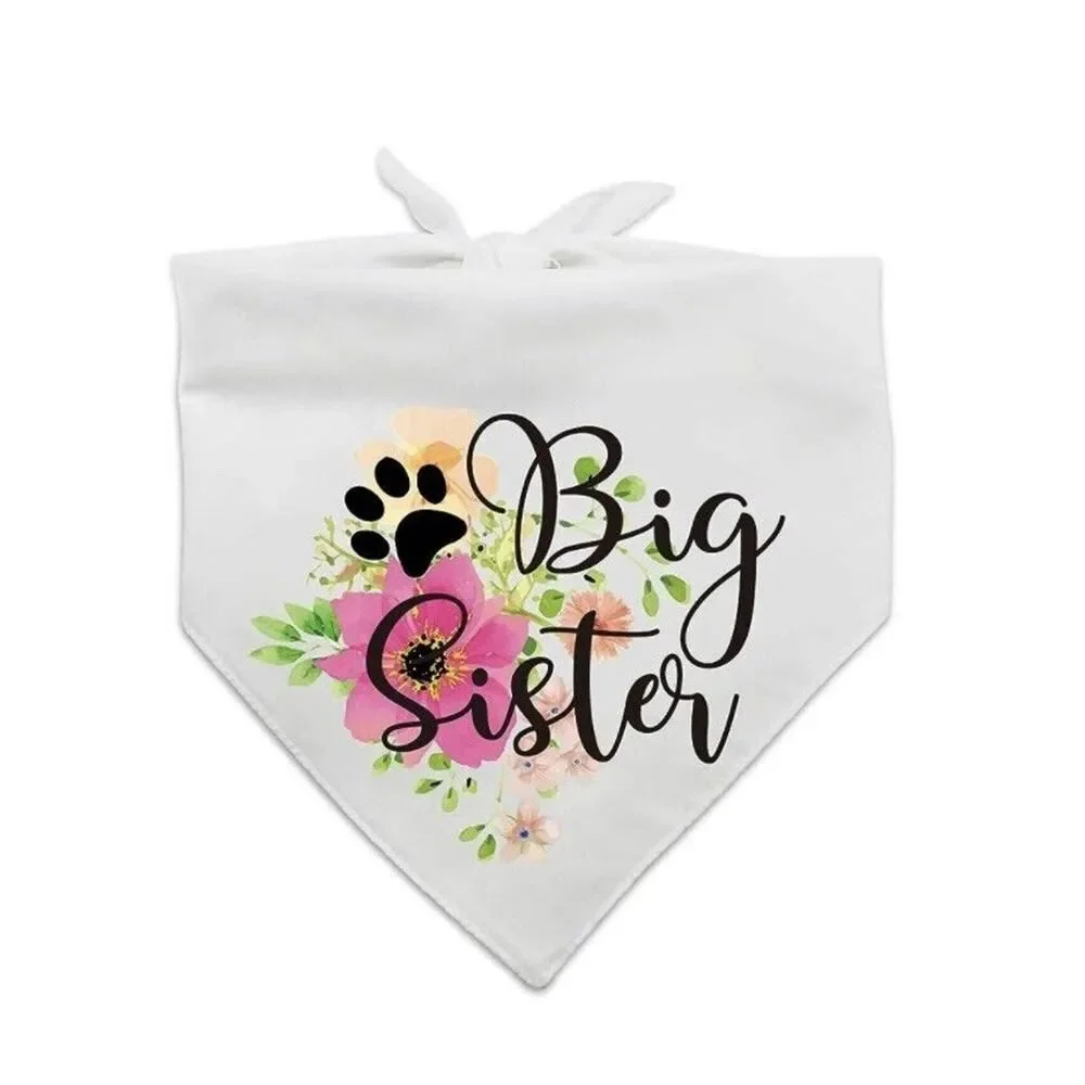 Big Sister Flower Boho Cotton Pet Dog Scarf Bandanas Gender Reveal Pregnancy NEW